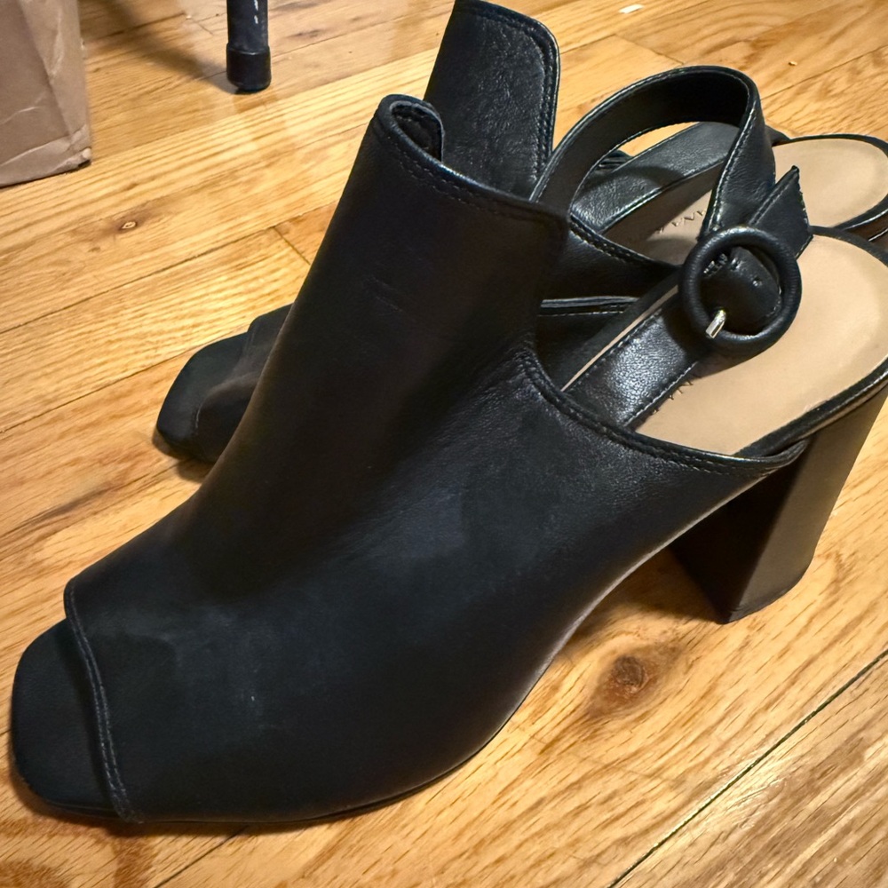 Women’s Black Peep-Toe Block Heel Slingback
